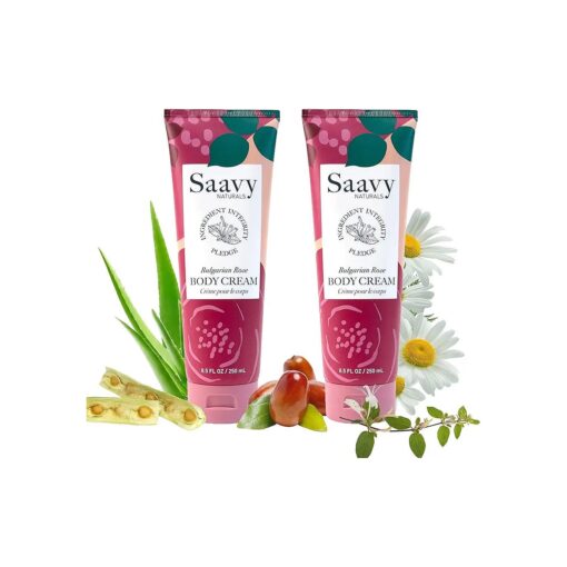 Saavy Naturals Bulgarian Rose Moisturizing Body Cream, Absorbent Shea Butter Vegan Formula for Women, Thick and Creamy, Naturally Scented for Dry Sensitive Skin - 8.5 Oz, 2 Pack