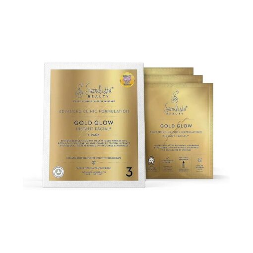 Seoulista Gold Glow Instant Facial ( r ) | 3 Pack | Anti-Ageing Face Mask | Bulgarian Rose Oil, Vitamin C, Niacinamide | Dermatologist Created Korean Skin Care | Multi-Award Winning