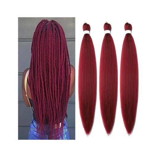 Pre Stretched Braiding Hair 26 Inch Ombre Red Kanekalon Braiding Hair Extensions Hot Water Setting Crochet Box Braids Hair Burgundy ( 26 Inch ( Pack of 3 ), Wine Red )