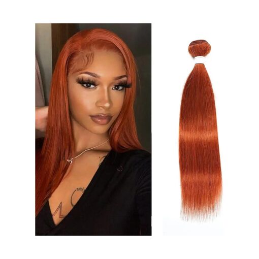 REMY Hair Brazilian 100 % Human Hair Bundles Burnt Orange Hair Extension Straight Hair Bundles for Black Girl ( 10 Inch, color # 350 )