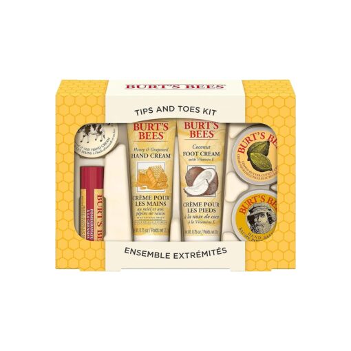 Burt 's Bees Teacher Appreciation & Graduation Gifts Ideas - Tips and Toes Set, 6 Travel Size Products in Gift Box - 2 Hand Creams, Foot Cream, Cuticle Cream, Hand Salve and Lip Balm