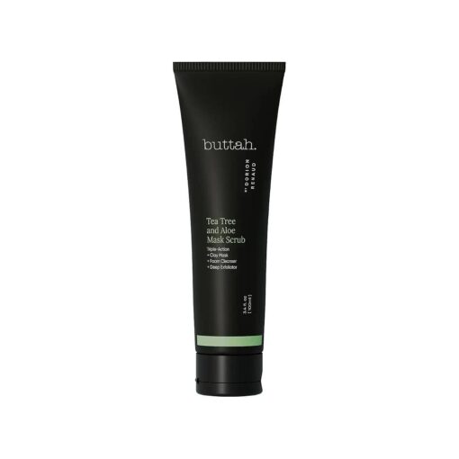 Buttah Skin by Dorion Renaud Tea Tree & Aloe Exfoliating Scrub 3oz - Multi-Tasking Cleanser - Tea Tree Oil & Kaolin Clay Treatment - Naturally Based Skin Care for Men & Women - Black-Owned Skincare