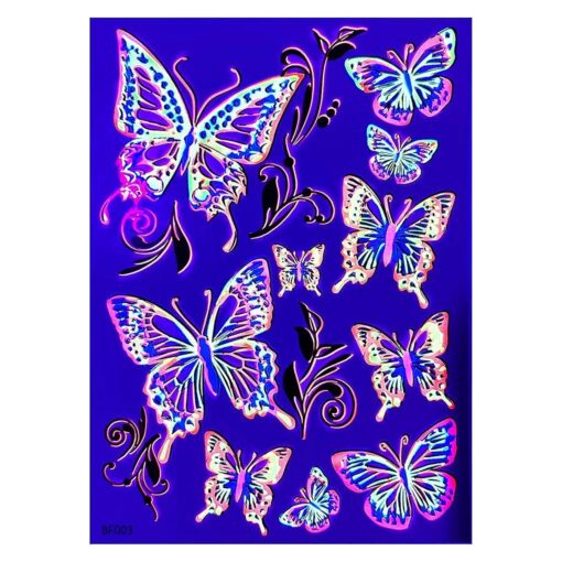 Temporary Tattoos - 1 Sheet Butterfly Design Body Paint Art Blacklight Reactive Light Festival Accessories Glow in the Dark Party Supplies | 7.2" x 5.2" Temp Great for EDM EDC Party Rave Parties