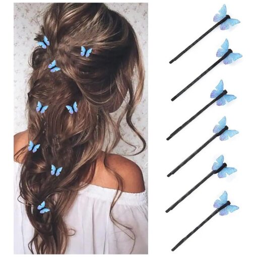 Bartosi Butterfly Hair Clips Blue Butterfly Hair Pin Bride Wedding Decorative Bobby Pins Bridal Hair Pieces Hair Accessories for Women and Girls ( Pack of 6 )