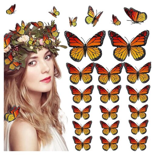 12 Pcs Monarch Butterfly Hair Clips, 4 Size 3D Simulation Butterflyr Hair Barrettes Butterfly Headwear Clips for Halloween Dia De Los Muertos Decorations ( 12 Pieces )