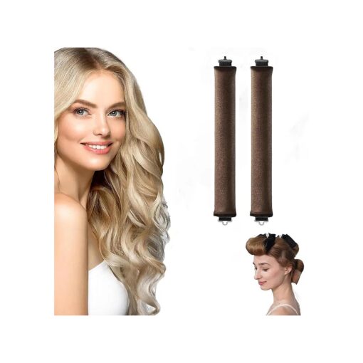 Heatless Hair Curler, Overnight Heatless Curls Blowout Rods Headband for All Hair Types, Flexi Rods with Hook, No Heat Curls to Sleep for Curl Rods, Women Long Hair Styling Tools ( 2PC, Coffee )