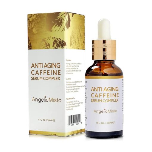 AngelicMisto Caffeine Eye Serum, Caffeine Eye Cream for Dark Circles and Puffiness, Eye Serum Under Eye Treatment, Anti Aging Eye Cream for Wrinkles, Dark Eye Bags and Circle Remover 1oz