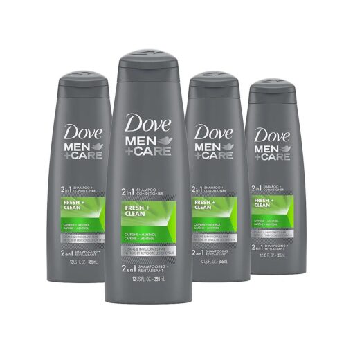 DOVE MEN + CARE Fortifying 2-in-1 Shampoo and Conditioner Fresh and Clean with Caffeine 4 Count For Everyday Care Helps Strengthen and Nourish Hair 12 oz