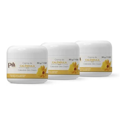 Pili Natural Calendula Cream - Moisturizing Cream for Rough, Dry, or Chapped Skin - Crema de Calendula ( pack 3 x 1oz each )