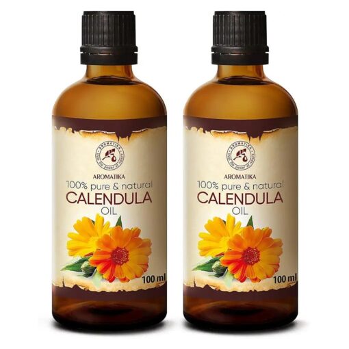 AROMATIKA Calendula Oil set 2 x 3.4 Fl Oz - 6.8 Fl Oz - Calendula Officinalis - Infused - Almond Oil Base - 100 % Pure & Natural - Marigold Oil - for Skin, Nails, Hair, Face, Body