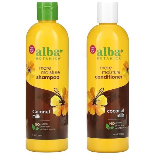 Alba Botanica Drink It Up Coconut Milk, Hawaiian Duo Set Shampoo and Conditioner, 12 Ounce Bottle Each