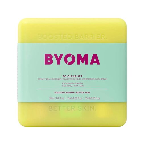 BYOMA So Clear Set - Barrier Repair Skincare Set for Acne Prone Skin - Creamy Jelly Cleanser, Clarifying Face Serum & & Gel-Cream Moisturizer - Unclogs Pores, Targets Blemishes - 30ml, 15ml, 15ml