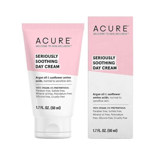 Acure Seriously Soothing Day Cream - Daily Hydrating Facial Cream - Moisturizer for Dry to Sensitive Skin from Argan Oil & Sunflower Amino Acids with Organic Chamomile - Vegan, Unscented - 1.7 Fl Oz