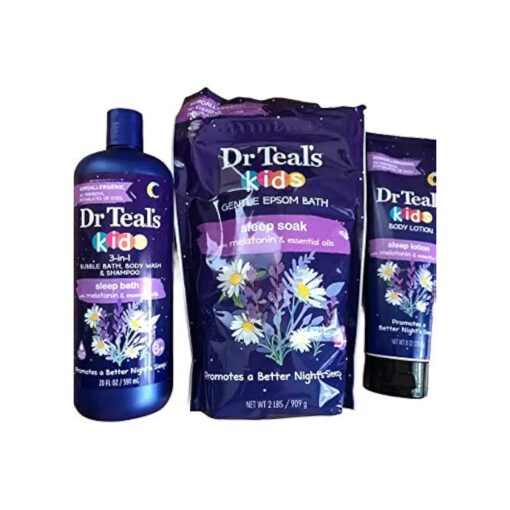 Dr Teal" s KIDS Sleep Bath, Sleep Soak, and Sleep Lotion with Melatonin and Essential OIls Bundle