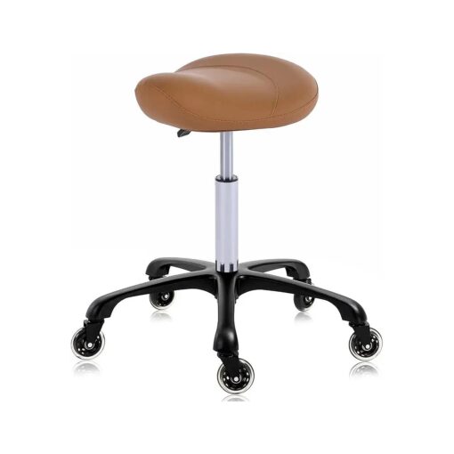 Hydraulic Saddle Stool with Wheels Height Adjustable Stylish Ergonomic Rolling Swivel Chair for Hygienic Clinic Salon Tatoo Massage Office, in Camel