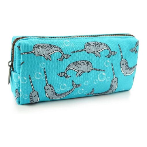 LParkin Cute Narwhal Canvas Pencil Case Pen Bag Pouch Stationary Case Gadget Makeup Cosmetic Bag Box