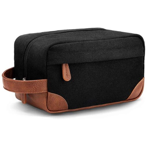 Vorspack Toiletry Bag Hanging Dopp Kit for Men Water Resistant Canvas Shaving Bag with Large Capacity for Travel- Black