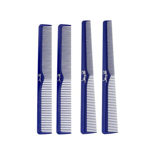 JOHNNY B, Professional 4 Pack Carbon Cutting & Styling Combs for Barbers, At-Home Use, Blue