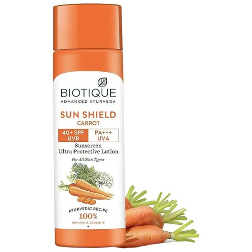 Biotique Bio Carrot Face & Body Sun Lotion Spf 40 Uva/Uvb Sunscreen For All Skin Types In The Sun,190ml