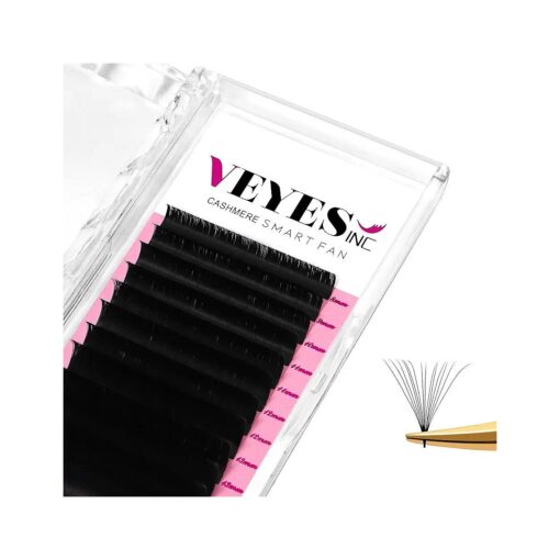 VEYES INC Cashmere Smart Fan Lash Extensions 0.03 0.05 0.07 C/CC/D Curl 8-20mm Mixed & Single Length, Super Matte Black Volume Lashes, Professional Supplies for Lash Techs ( 0.05 C 8-16mm )