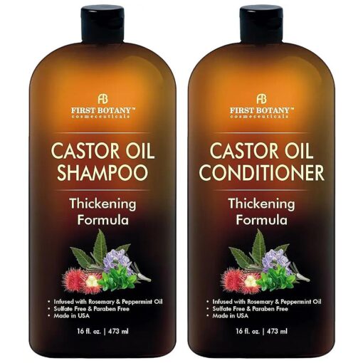 Castor Oil Shampoo and Conditioner - An Anti Hair Loss Set Thickening formula For Hair Regrowth, Anti Thinning Sulfate Free For Men & Women Anti Dandruff Treatment - 16 oz