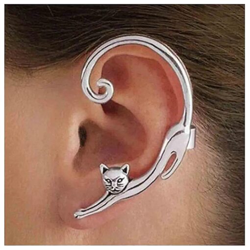 Cat Ear Climber Silver Cat Ear Wrap Earrings Feline Ear Cuff Earrings Cat Clip on Earrings Animal Crawler Earrings Jewelry for Women and Girls Cat Lovers Gifts