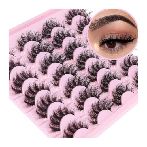 False Eyelashes Clear Band Cat Eye Lashes Wispy 3D Volume Faux Mink Eyelashes Natural Look 18mm Strip Lashes Pack 14 Pairs by Kiromiro