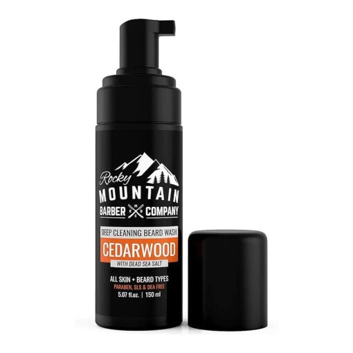 Foaming Cedarwood Beard Wash - With Cedarwood Essential Oil, Vitamin B5 & Dead Sea Salt - 5 oz by Rocky Mountain Barber Company