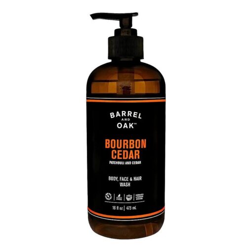 Barrel and Oak - All-In-One Body Wash, Men 's Body Wash, Men 's Soap for Hair, Face, & Body, Refreshing & Balanced Cleanser, Essential Oil-Based Scent, Cedarwood & Bourbon, Vegan ( Bourbon Cedar, 16 oz )