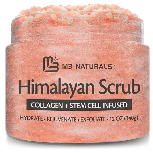 Himalayan Salt Scrub Face Foot & Body Exfoliator Infused with Collagen and Stem Cell Natural Exfoliating Salt Body Scrub for Toning Cellulite Skin Care by M3 Naturals