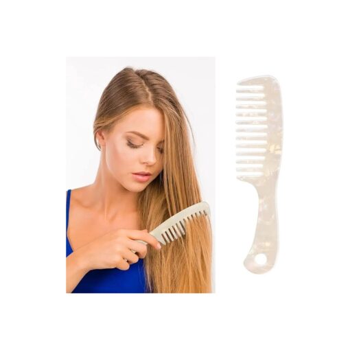 Large Wide Tooth Hair Comb, LADYAMZ [ Tortoise Shell ] Cellulose Acetate Round Tooth Comb for Straight/Curly Hair, Short/Long Hair Women Men or Kids, Easy Detangling Wet or Dry, Anti-static ( White )