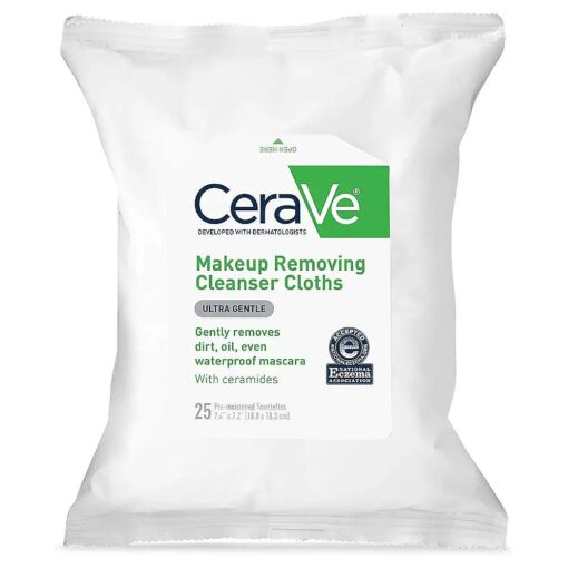 CeraVe Makeup Removing Cleanser Cloths | Makeup Wipes to Remove Dirt, Oil, & Waterproof Eye & Face Makeup | Fragrance Free | 25 Count