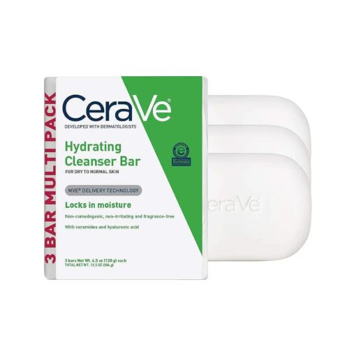 CeraVe Hydrating Cleanser Bar | Soap-Free Body and Facial Cleanser with 5 % Moisturizing Cream | Fragrance-Free |3-Pack, 4.5 Ounce Each