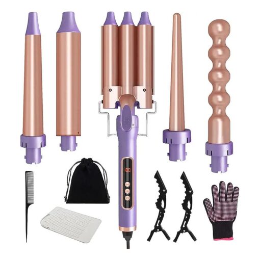 Waver Curling Iron Wand, 5 in 1 Curling Wand Set with 3 Barrel Hair Crimper for Women, Fast Heating Hair Wand Curler in All Hair Type Gifts for Women