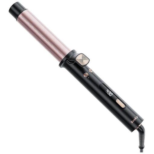 Rotating Curling Iron- Automatic Curling Iron 1 1/4 Inch for Medium to Long Hair, Travel Hair Curler Tourmaline Ceramic Barrel for Beach Waves, 5 Level Setting up to 430