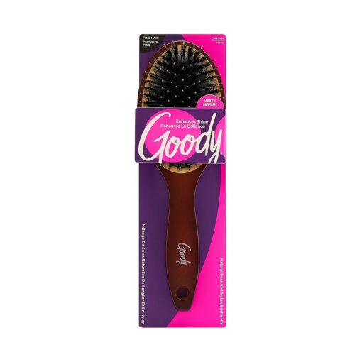 Goody Ceramic Hair Brush, Oval Cushion - Natural Boar and Nylon Bristle Mix to Enhance Shine & Smooth Hair, Fights Frizz and Static - Premium Wood Design is Pain-Free for All Hair Types