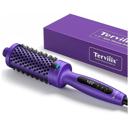 Terviiix 1.77 Inch Thermal Brush, Double MCH Ceramic Hot Brush Tourmaline Ionic 2 in 1 Heated Hair Curling Wand Brush, Digital Display 9 Temperatures Curling Iron Dual Voltage for Long Hair