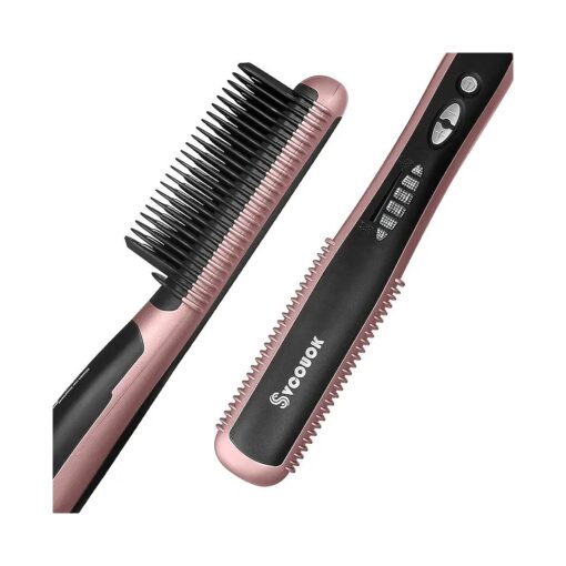 Hair Straightening Brush for Women - Ceramic Hair Straightening Brush Matte 6 Temperature Settings, Hot Brush Hair Straightener Anti Scald, 20 Mins Auto Shut Brush Straightener for Salon Styling