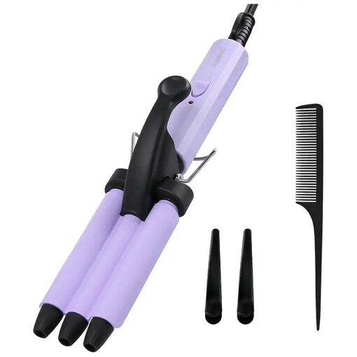 Mini Hair Crimper, janelove 1/2 Inch Beach Waves Curling Iron, Hair Waver for Short & Medium Hair with 3 Ceramic Barrels, Home and Travel Friendly Crimper Hair Tool, Dual Voltage, 392 Fast Heating