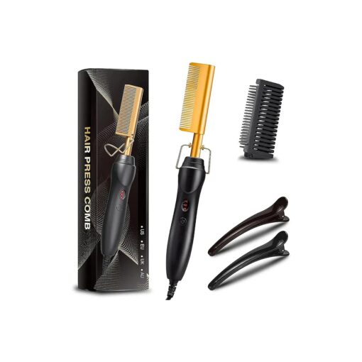 Electric Hot Comb, 450 F High Heat Hair Straightener Comb, Ceramic Pressing Comb for Black Hair Wigs, with Anti-Scald Case, Dual Voltage and 60 Min Auto Shut-Off