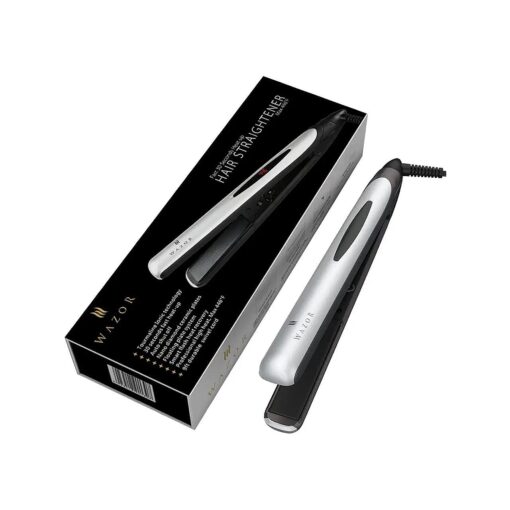 2 in 1 Flat Iron Professional Ceramic Hair Straightening Iron Instant Heat Up Automatic Shut Off and Digital LED Display Sliver White