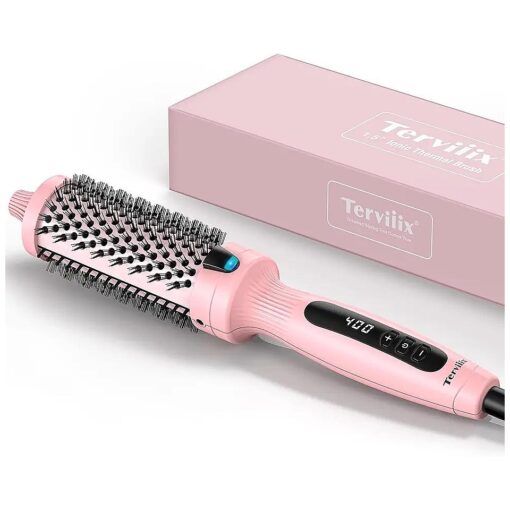 Terviiix 1.5 Inch Thermal Brush Get Blowout Look, Curling Iron Ceramic 1 1/2 Inch Double MCH Hot Brush Tourmaline Ionic Curling Wand, Digital Display 9 Temperatures Heated Round Brush, Dual Voltage