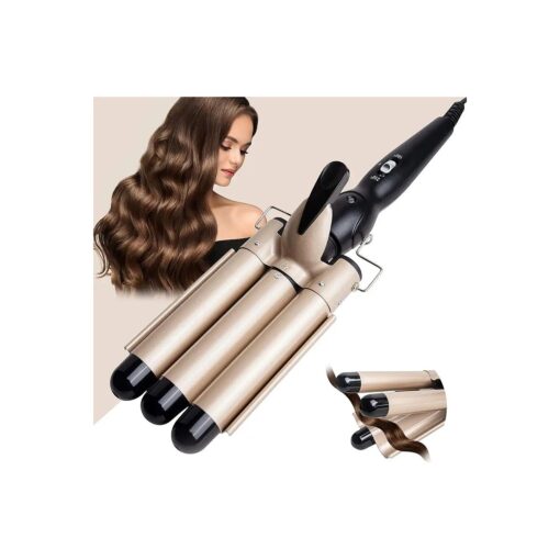 3 Barrel Curling Iron-Dual Voltage Hair Crimper,1 Inch Ceramic Tourmaline with Temperature Adjustable Hair Waver ( Gold )