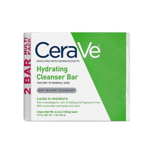 CeraVe Hydrating Cleanser Bar | Soap-Free Body and Facial Cleanser with 5 % Cerave Moisturizing Cream | Fragrance-Free |2-Pack, 4.5 Ounce Each