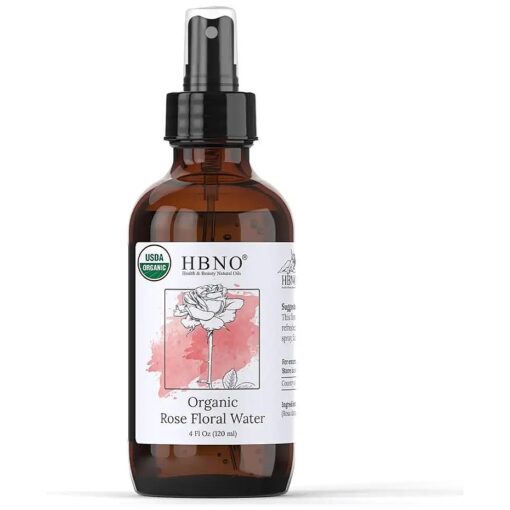 HBNO ( r ) California Bottled Organic Rose Water for Face 4 fl oz ( 120ml ) - USDA Certified Organic Rose Water Spray for Face - Pure Rose Water for Hair - Rosewater Face Mist, Rose Water Spray for Cleansing