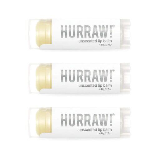 Hurraw ! Unscented Lip Balm, 3 Pack : Organic, Certified Vegan, Cruelty and Gluten Free, Non-GMO, 100 % Natural Ingredients, Bee, Shea, Soy and Palm Free, Made in USA