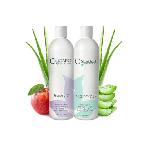 Ongaro Beauty Organic Shampoo and Conditioner Set - Sulfate Free Shampoo and Conditioner for Women and Men, Natural Shampoo and Conditioner with Organic Aloe Vera - 12 oz Each Cruelty Free, Non Toxic