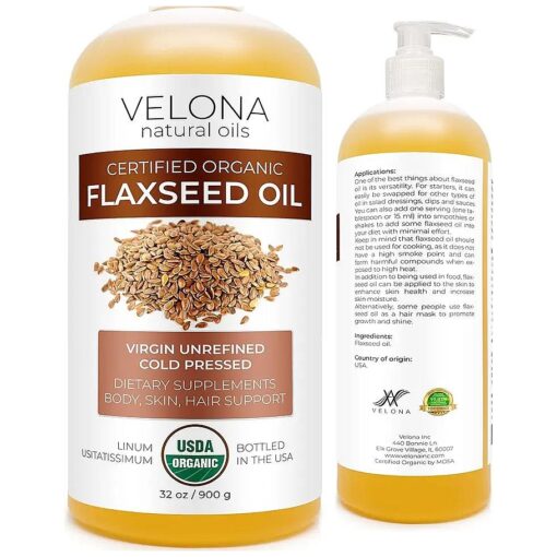 velona USDA Certified Organic Flaxseed Oil - 32 oz | 100 % Pure and Natural Carrier Oil | Unrefined, Cold Pressed | Hair Growth, Body, Face & Skin Care | Use Today - Enjoy Results ...