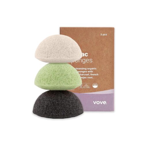 | Premium Organic Konjac Sponge | 3 Pack | Biodegradable & Eco-Friendly | Charcoal & French Clay | Gentle Face Exfoliator | All Skin Types