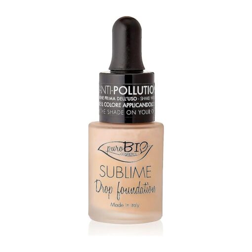 Certified Organic Second-Skin Sublime Drop Liquid Foundation with argan oil, antioxidants, vitamins, Medium-Full Coverage, Medium Skin Tones - 03, VEGAN.ORGANIC.MADE IN ITALY.0.5FL.OZ